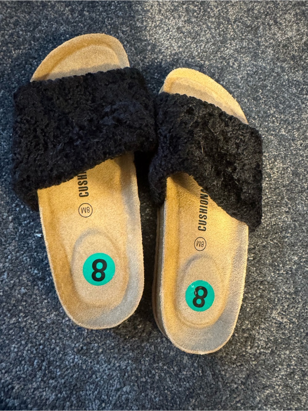 Plush Slide Sandals for Women - Black